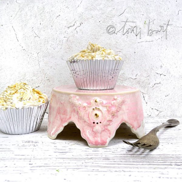 handmade pink ceramic cupcake stand gold