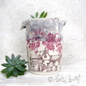 handmade urban sketching houses pitcher vase