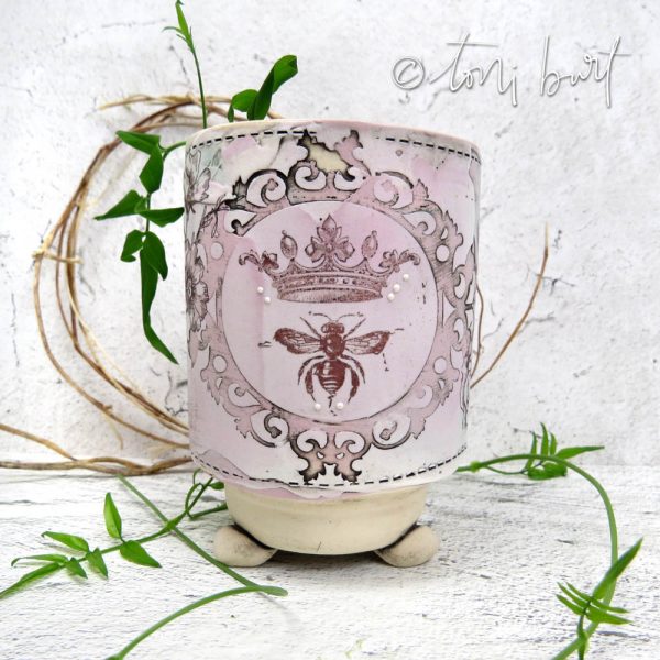 crowning glory bee jar with vintage motifs