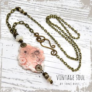 floral art necklace shabby style chic