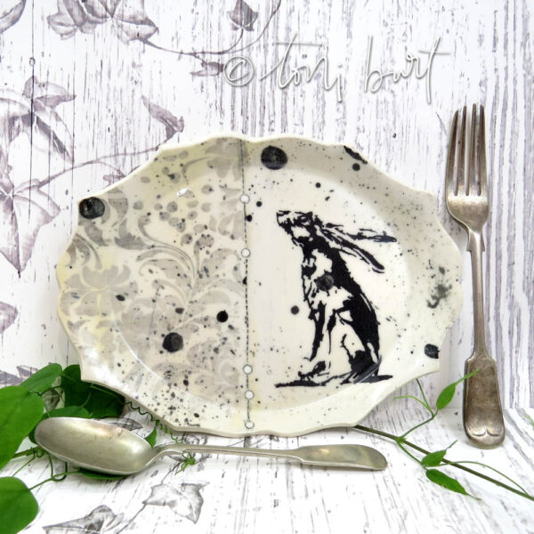 handmade hare plate with scalloped edge