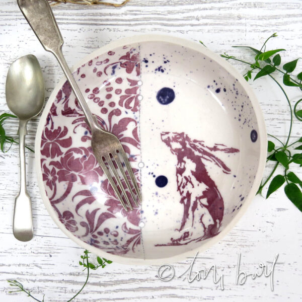 handmade ceramic hare plate with moons
