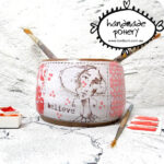 handmade artist tools ceramic paint palette brush water jar with whimsical girl toni burt pottery 3