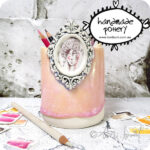 handmade artist tools ceramic paint palette brush water jar with whimsical girl toni burt pottery regal