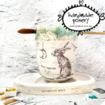 handmade artist tools ceramic watercolor paint palette brush water jar with hare rabbit by toni burt pottery 2