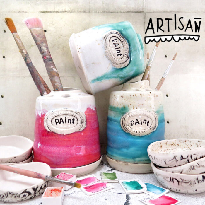 handmade ceramic paint brush jar watercolor ceramic paint palette jar artisan series