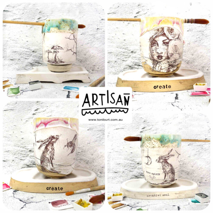 handmade ceramic artist tools ceramic paint palette jar hare rabbit moon artisan series