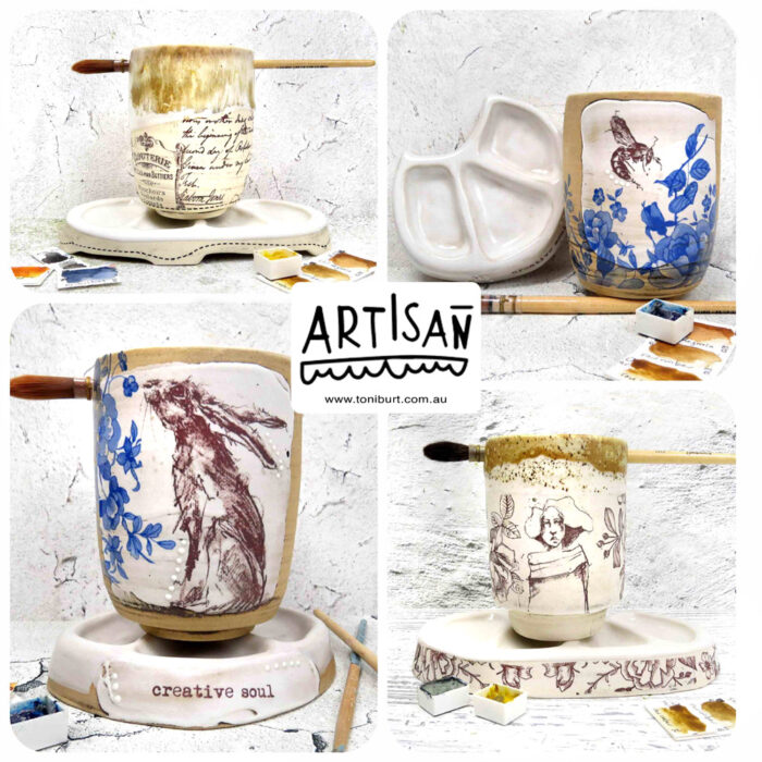 handmade ceramic artist tools ceramic paint palette jar hare artisan series