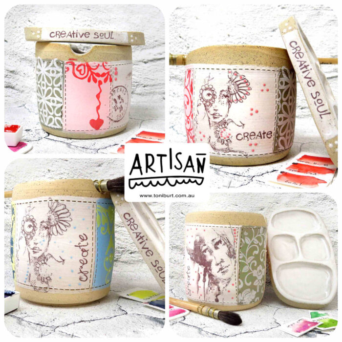 handmade ceramic artist tools ceramic paint palette jar artisan series