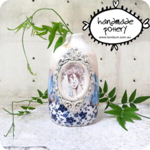 handmade ceramic bottle with girl in frame gift pottery toni burt 1