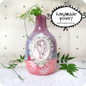 handmade ceramic bottle with girl in frame gift pottery toni burt 2