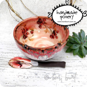 handmade ceramic bowl with botanical imagery floral motif by toni burt 4