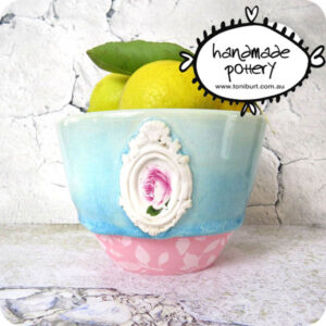 handmade ceramic bowl with botanical imagery floral motif by toni burt 7