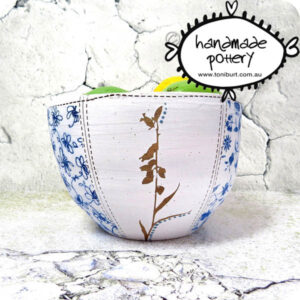 handmade ceramic bowl with botanical imagery floral motif by toni burt 8