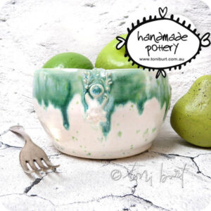 handmade ceramic bowl with drippy glaze organic toni burt 2