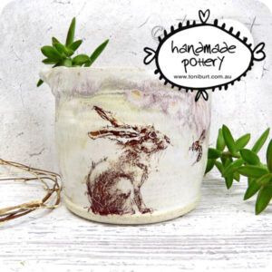 handmade ceramic cup jar toni burt with hare rabbit 1