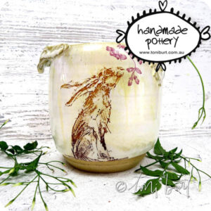 handmade ceramic cup jar toni burt with hare rabbit 2