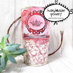 handmade ceramic cup jar vase with botanical theme and honey bee crown toni burt 5