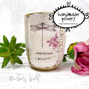 handmade ceramic cup jar with dragonfly toni burt