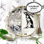handmade pottery ceramic plate with hare and vintage florals by toni burt 1