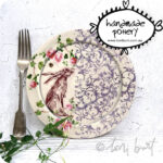 handmade pottery ceramic plate with hare and vintage florals by toni burt 3