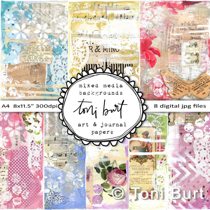 scrapbooking art journal junk journal papers one of a kind shabby chic mixed media download digital files by toni burt 2