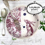 handmade pottery ceramic plate with hare and vintage floral by toni burt