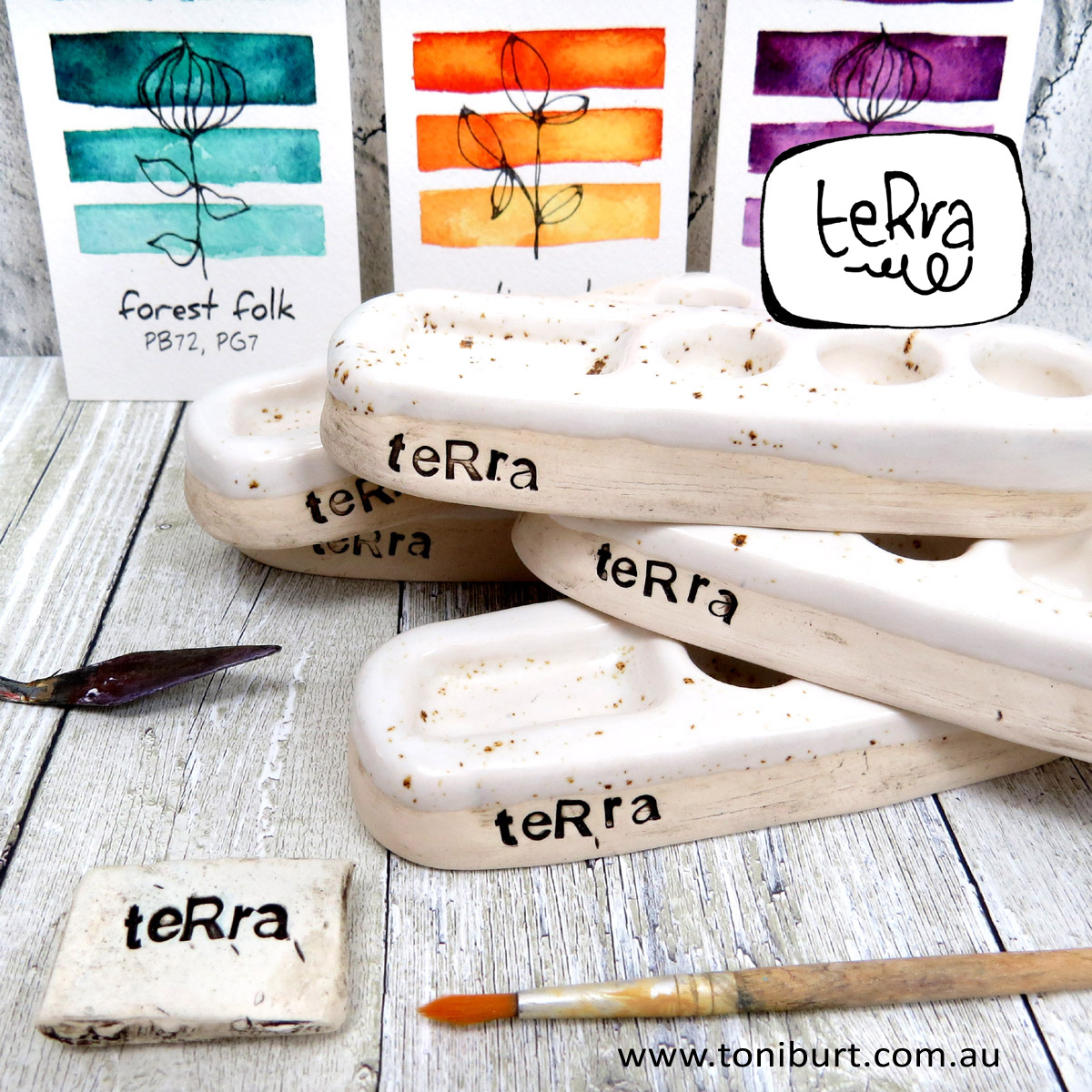 teRra block fifteen handmade ceramic artist paint palette with 15 empty  half pan wells