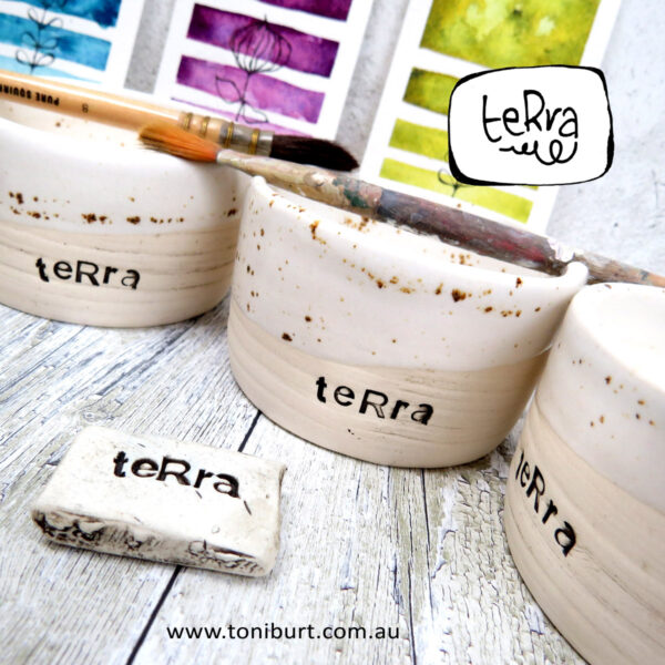 terra handmade ceramic watercolour artist brush jars detail