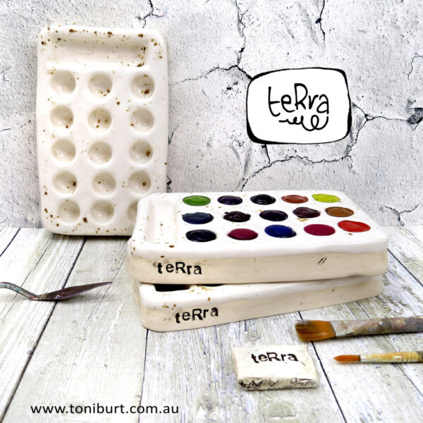 terra handmade ceramic watercolour artist palette and paints block 15 e