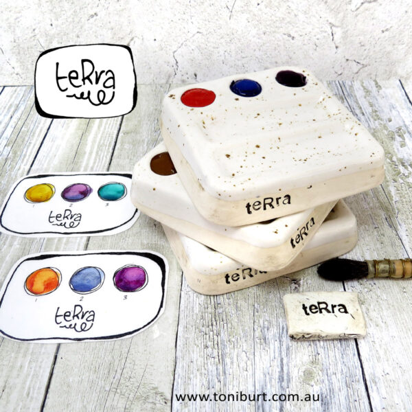 terra handmade ceramic watercolour artist palette and paints block trio sets full 1