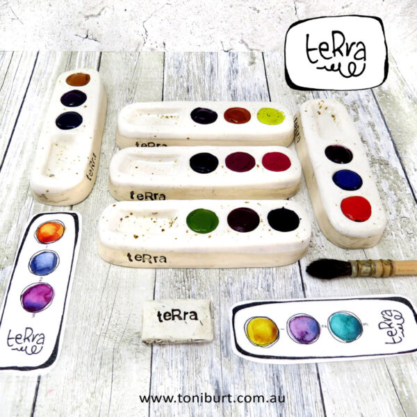 terra handmade ceramic watercolour artist palette and paints oval trio sets full 1