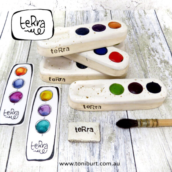 terra handmade ceramic watercolour artist palette and paints oval trio sets full 2