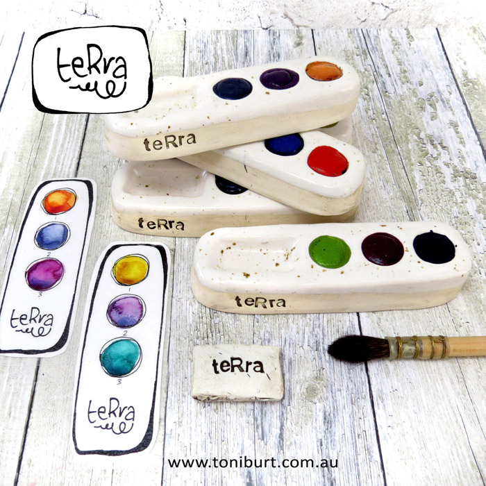 terra handmade ceramic watercolour artist palette and paints oval trio sets full general