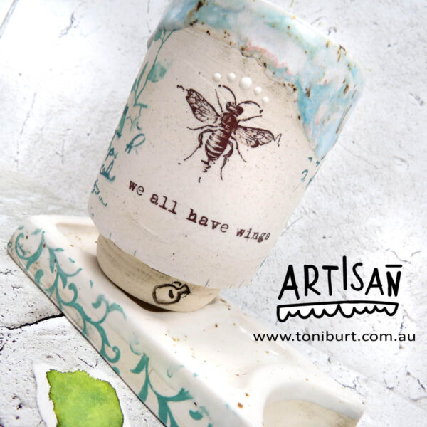 handmade ceramic paint palette and water jar artisan series wren 0002