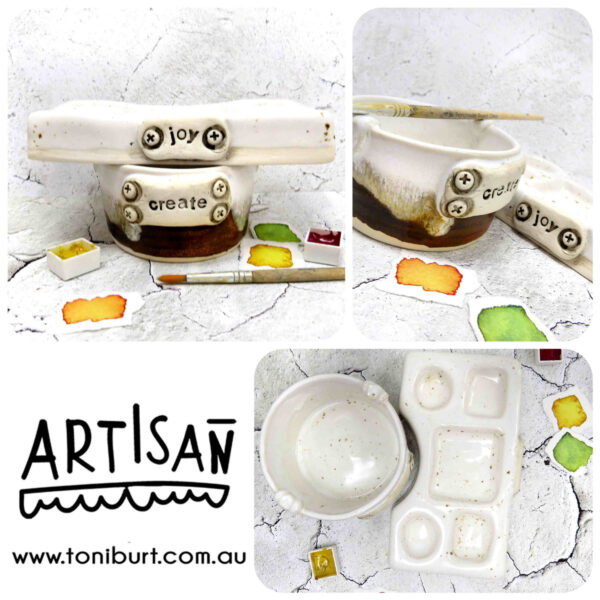 artisan handmade ceramic palette and jar sets mini create joy set copper large palette pc 0002