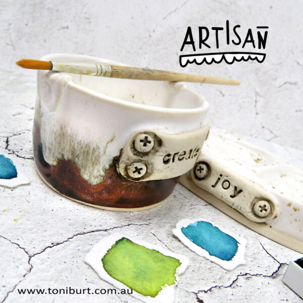 artisan handmade ceramic palette and jar sets mini create joy set copper palette 0002