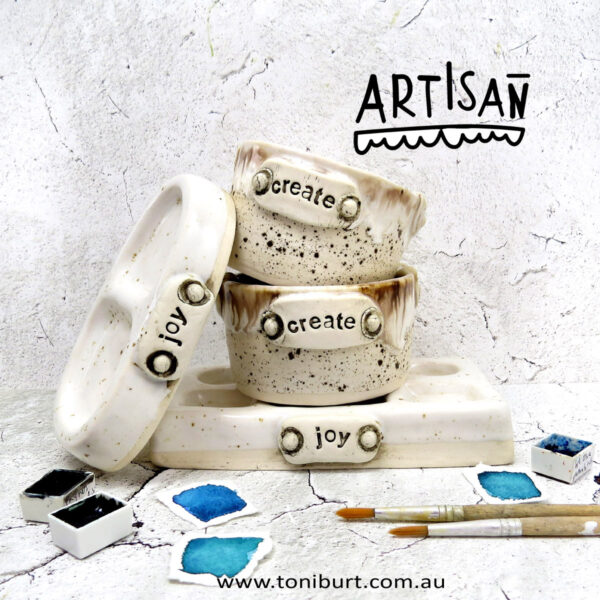 artisan handmade ceramic palette and jar sets mini create joy set copper speckles multi 1