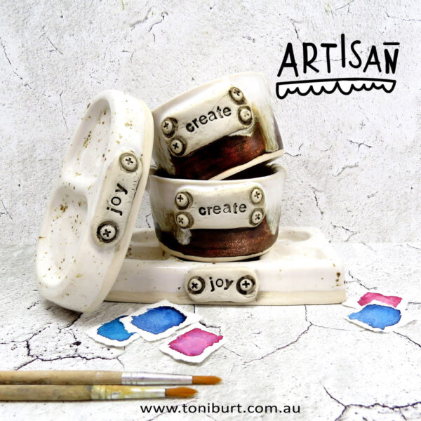 artisan handmade ceramic palette and jar sets mini create joy set copper speckles multi 2