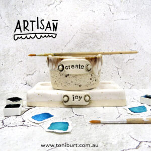 artisan handmade ceramic palette and jar sets mini create joy set speckled brown large palette 0001