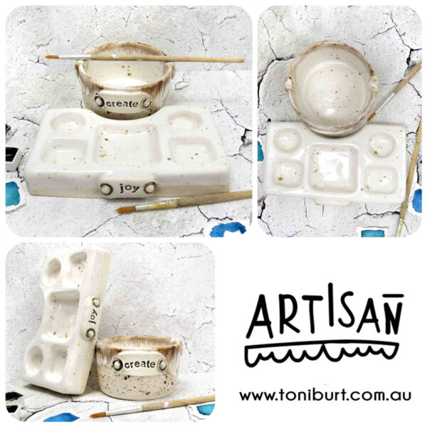 artisan handmade ceramic palette and jar sets mini create joy set speckled brown large palette pc 0001
