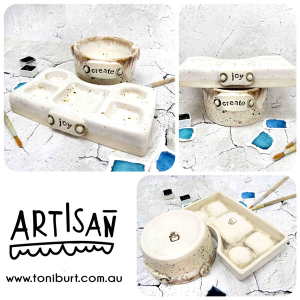 artisan handmade ceramic palette and jar sets mini create joy set speckled brown large palette pc 0002