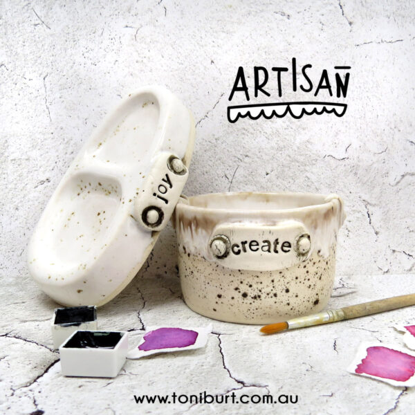 artisan handmade ceramic palette and jar sets mini create joy set speckled brown palette 0002