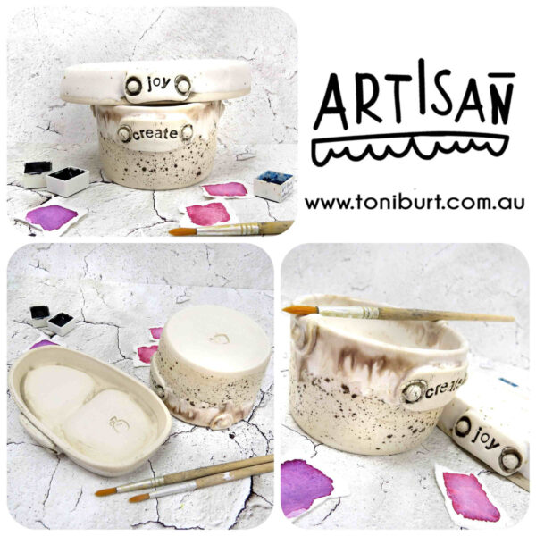 artisan handmade ceramic palette and jar sets mini create joy set speckled brown palette pc 0002