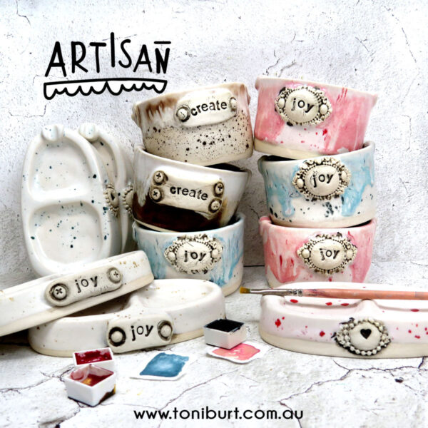 artisan handmade ceramic palette and jar sets mini joy sets multi
