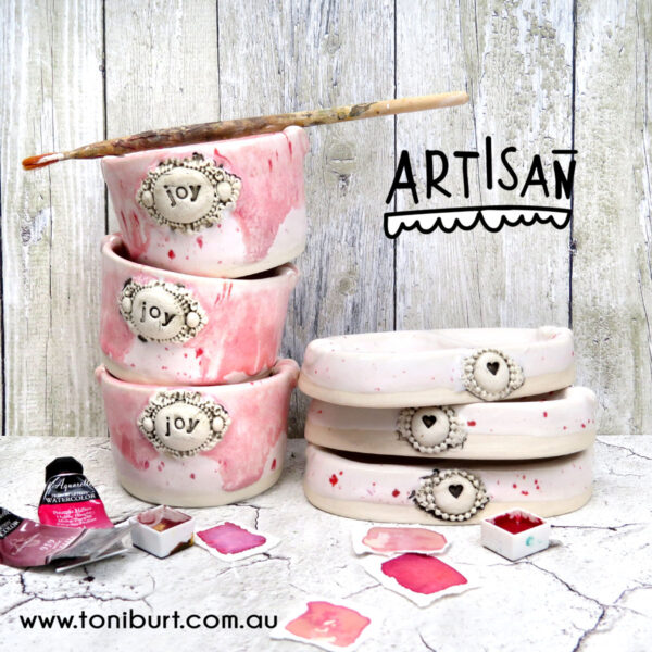 artisan handmade ceramic palette and jar sets mini joy sets pink 0001