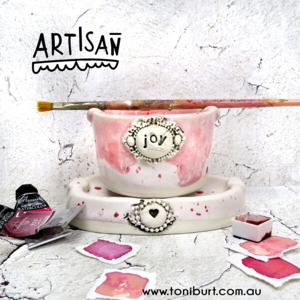 artisan handmade ceramic palette and jar sets mini joy sets pink 0002