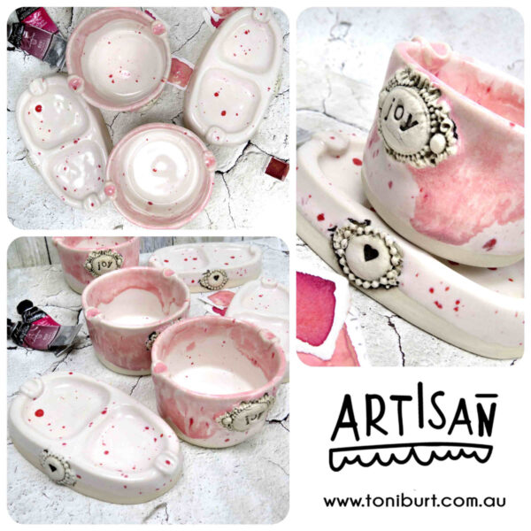 artisan handmade ceramic palette and jar sets mini joy sets pink pc 0001