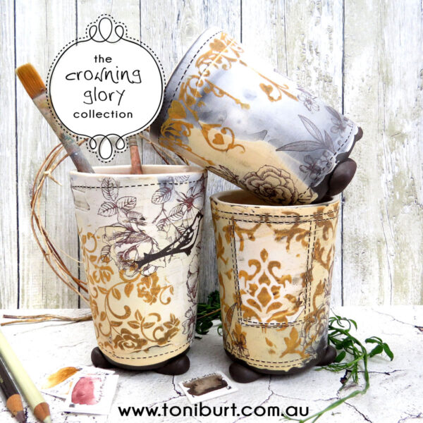 handmade ceramic footed jar crowning glory chocolate series multi back