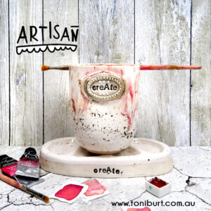 handmade ceramic palette and jar set in pink speckles 0001